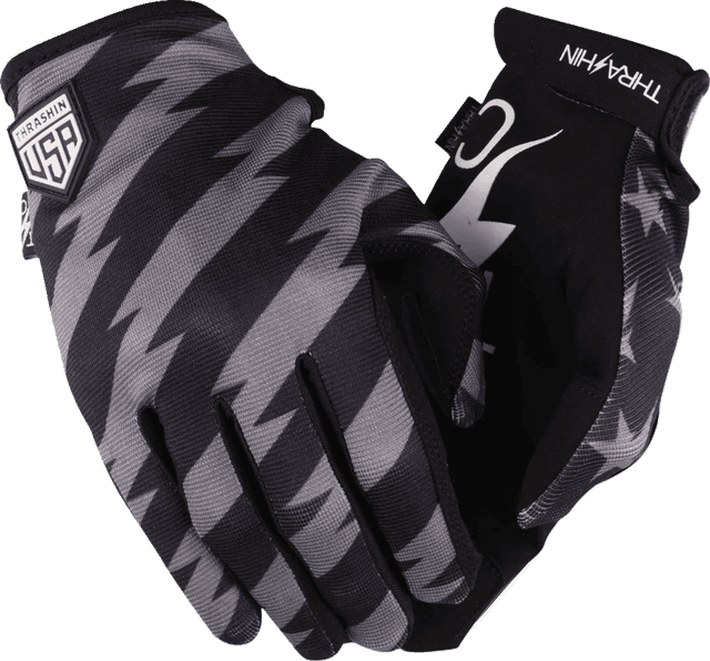 THRASHIN SUPPLY CO. 3301-4665 Stars & Bolts Stealth Gloves - Black/Gray - Small — image 1 of 4