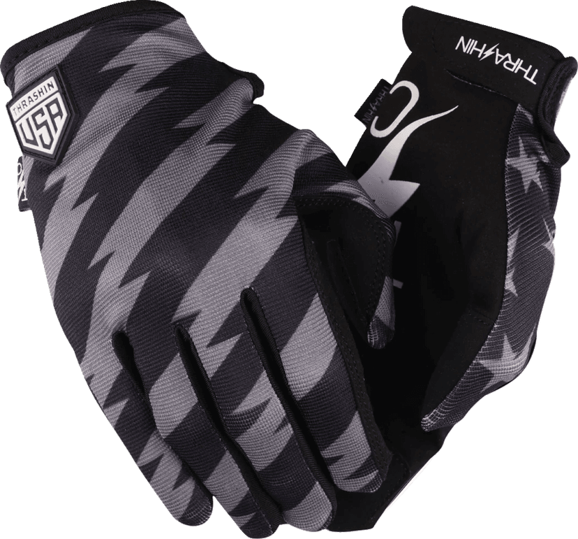 THRASHIN SUPPLY CO. 3301-4667 Stars & Bolts Stealth Gloves - Black/Gray - Large — image 1 of 4