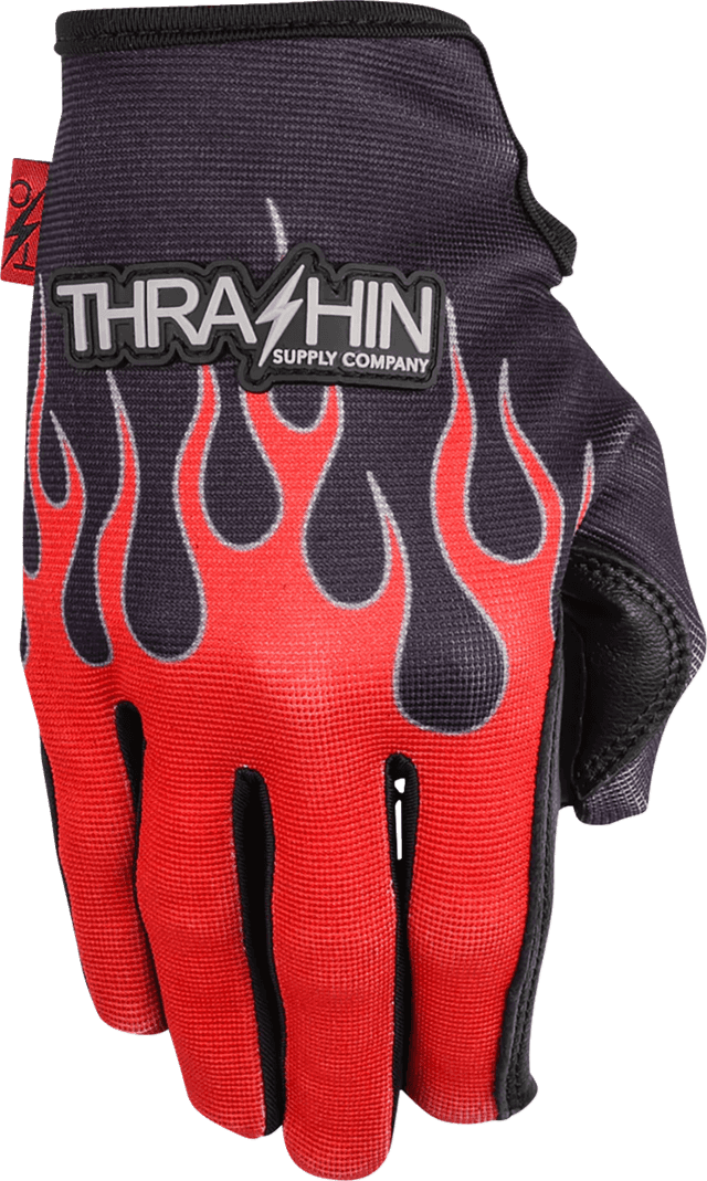 THRASHIN SUPPLY CO. 3301-5366 Stealth Leather Palm Flame Gloves - Red - Small — image 2 of 7