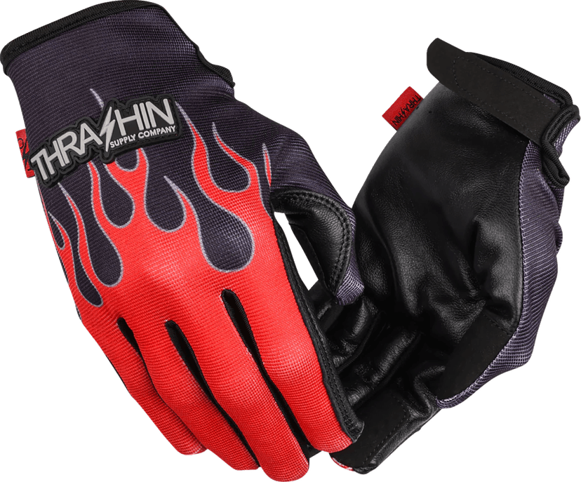 THRASHIN SUPPLY CO. 3301-5368 Stealth Leather Palm Flame Gloves - Red - Large — image 1 of 7