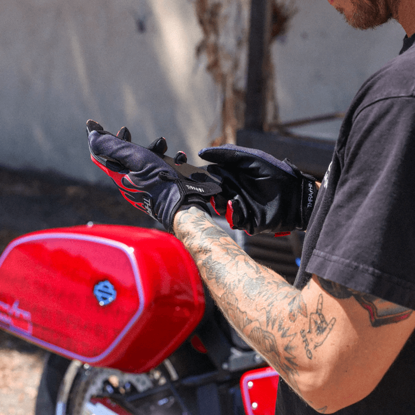 THRASHIN SUPPLY CO. 3301-5370 Stealth Leather Palm Flame Gloves - Red - 2XL — image 6 of 7