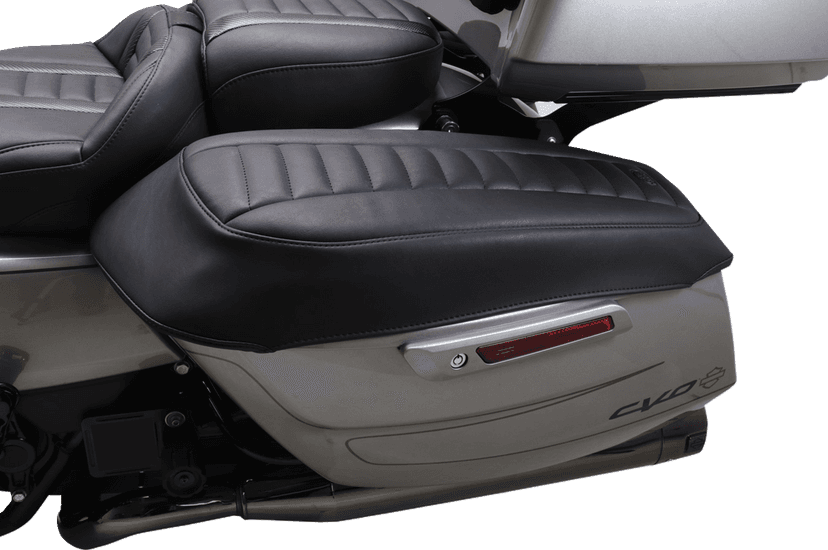 MUSTANG 3501-2129 Deluxe Saddlebag Lid Covers - Black w/ Gunmetal Stitch - Touring — image 2 of 2
