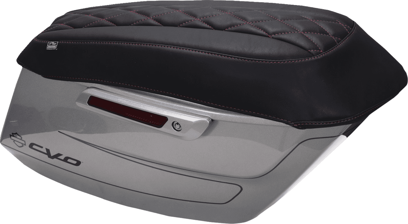 MUSTANG 3501-2237 Deluxe Diamond Saddlebag Lid Cover - Black w/ Dark Cherry Stitch - FLH/FLT '23-'25