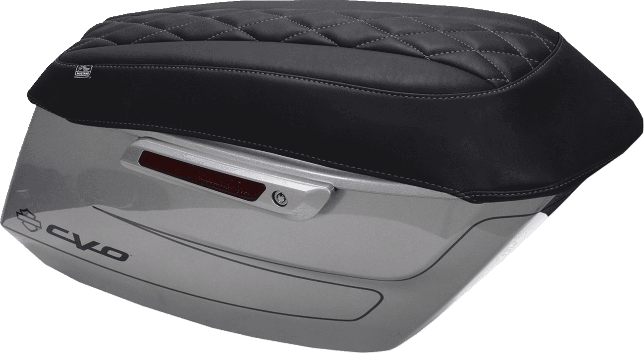 MUSTANG 3501-2238 Deluxe Diamond Saddlebag Lid Cover - Black w/ Gunmetal Gray Stitch - FLH/FLT '23-'25