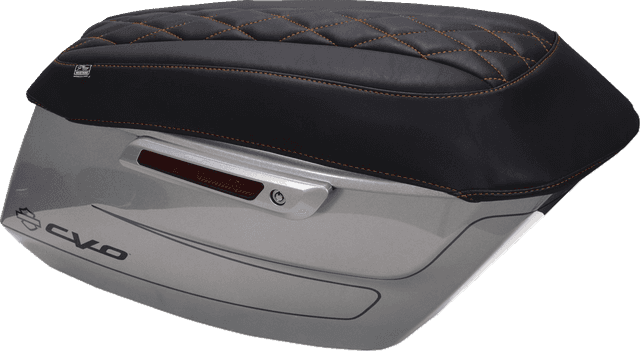 MUSTANG 3501-2239 Deluxe Diamond Saddlebag Lid Cover - Black w/ Mandarin Orange Stitch - FLH/FLT '23-'25
