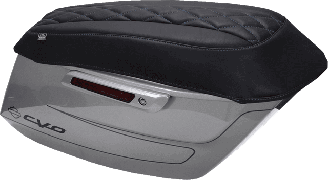 MUSTANG 3501-2240 Deluxe Diamond Saddlebag Lid Cover - Black w/ Sky Blue Stitch - FLH/FLT '23-'25