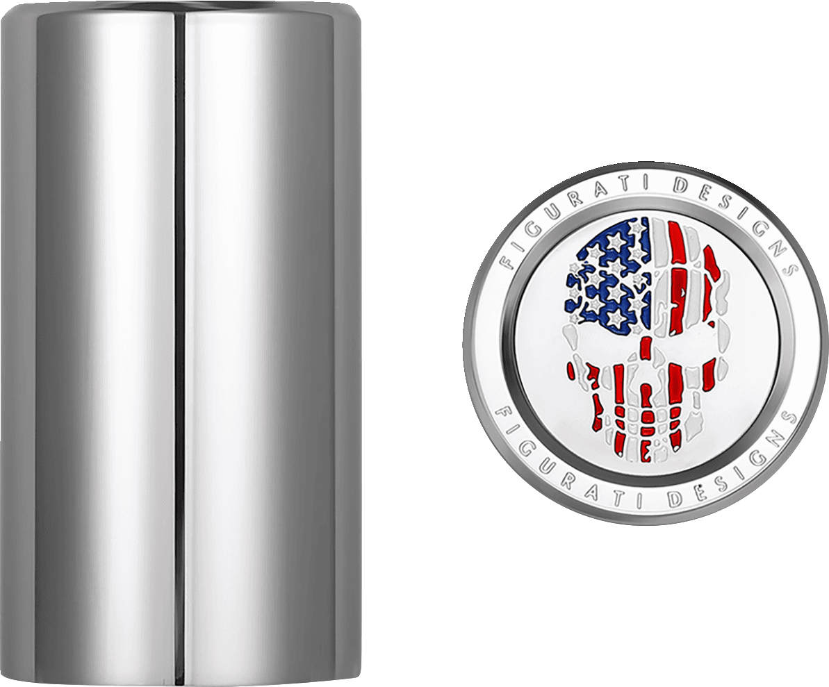 FIGURATI DESIGNS 3550-0341 Docking Covers - Red/White/Blue American Flag Skull - Long - Silver