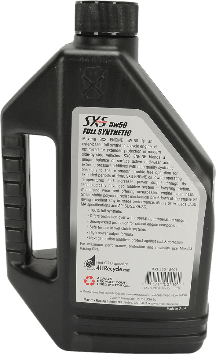 MAXIMA RACING OIL 3601-0348 SXS UTV Synthetic 4T Oil - 5W-50 - 1L — image 2 of 3