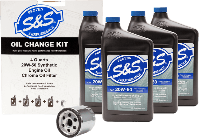 S&S CYCLE 3601-0413 Oil Change Kit - Chrome Filter - '99-'17 Twin Cam - 4 US quarts