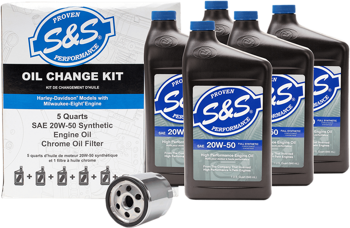 S&S CYCLE 3601-0492 Oil Change Kit - Chrome Filter - M8 - 5 US quarts