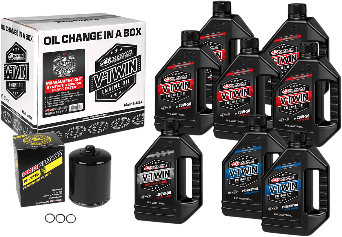 MAXIMA RACING OIL 3601-0714 M8 Synthetic 20W-50 Oil Change Kit - Black Filter