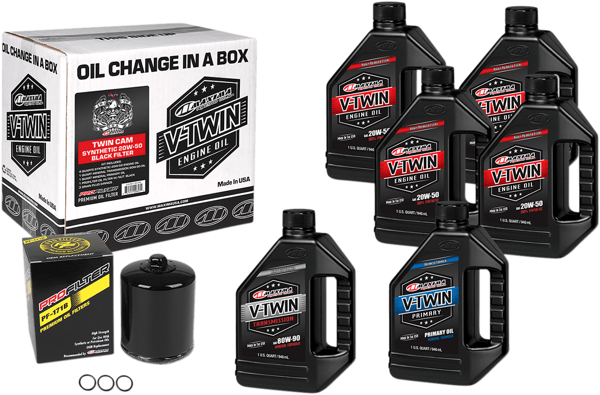 MAXIMA RACING OIL 3601-0716 Twin Cam Synthetic 20W-50 Oil Change Kit - Black Filter