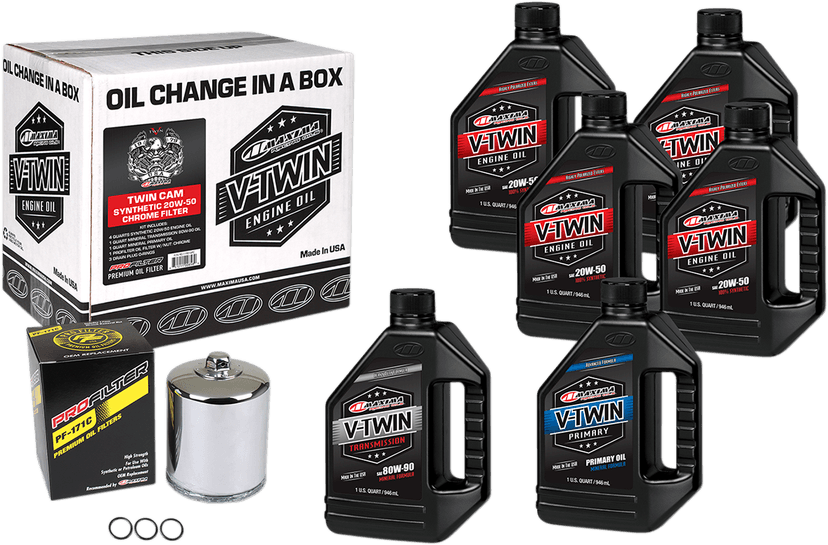 MAXIMA RACING OIL 3601-0717 Twin Cam Synthetic 20W-50 Oil Change Kit - Chrome Filter