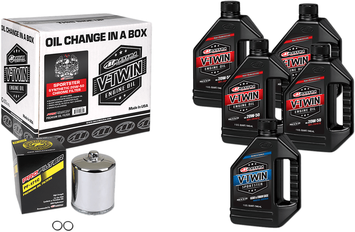 MAXIMA RACING OIL 3601-0719 Sportster Synthetic 20W-50 Oil Change Kit - Chrome Filter