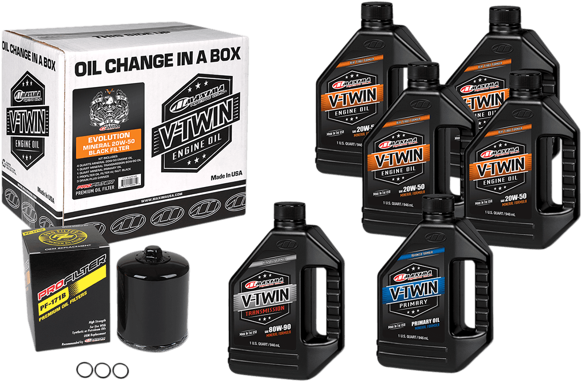 MAXIMA RACING OIL 3601-0720 Evolution Mineral 20W-50 Oil Change Kit - Black Filter