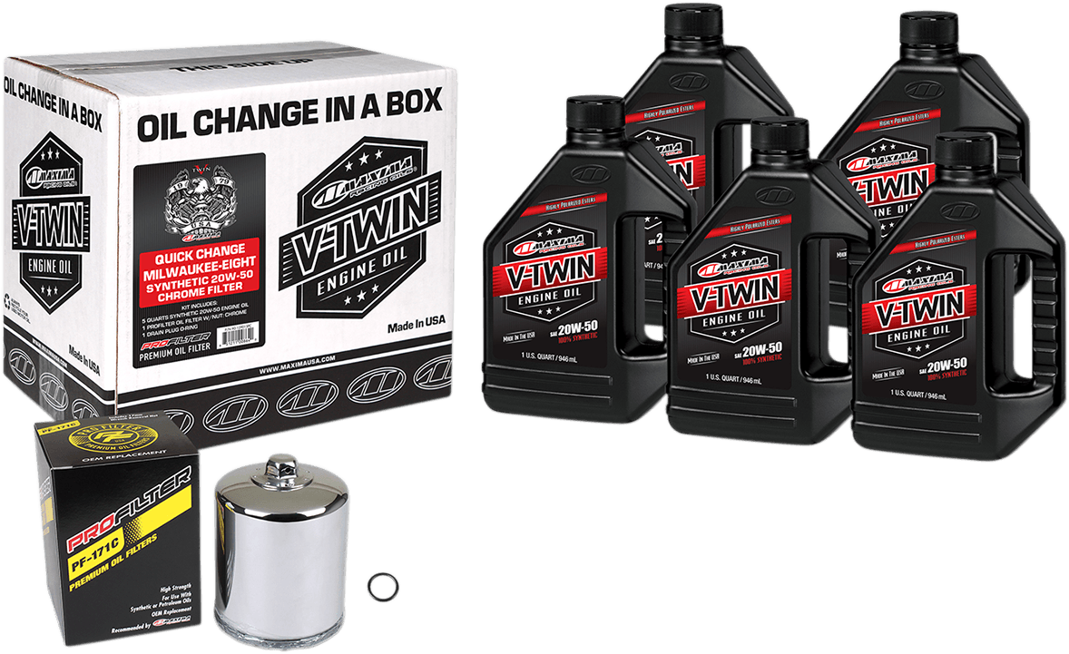 MAXIMA RACING OIL 3601-0723 Quick Change M8 Synthetic 20W-50 Oil Change Kit - Chrome Filter