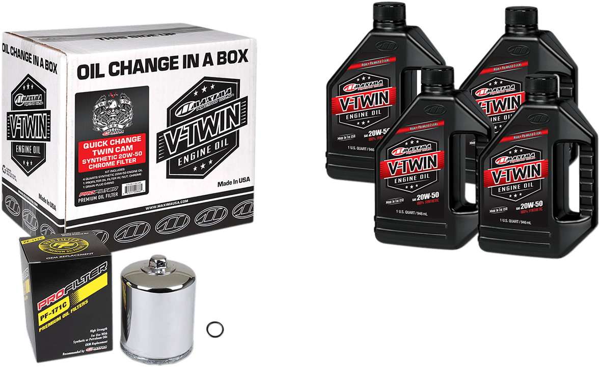 MAXIMA RACING OIL 3601-0725 Quick Change Twin Cam Synthetic 20W-50 Oil Change Kit - Chrome Filter