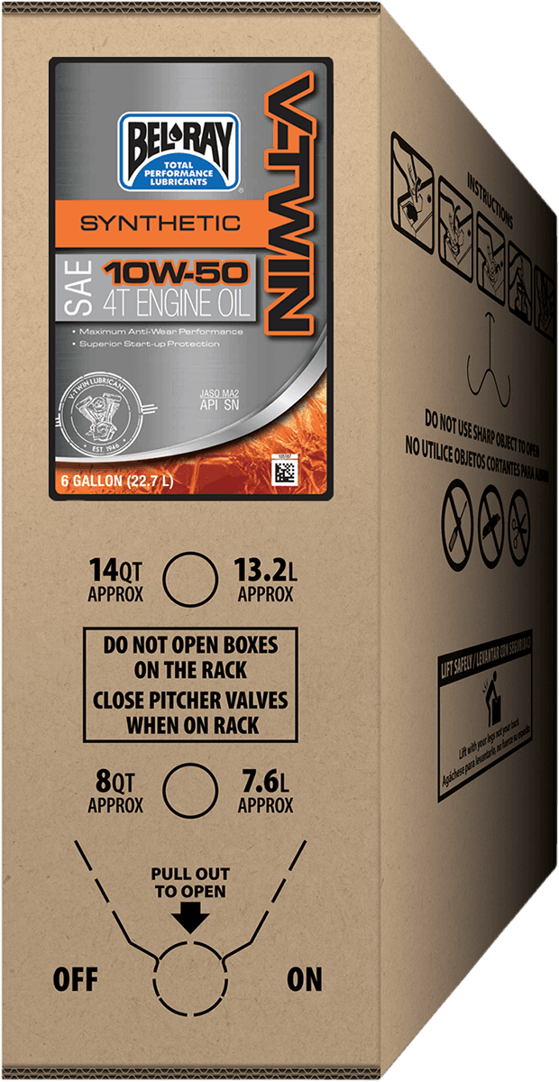 BEL-RAY 3601-0835 V-Twin Synthetic Oil - 10W-50 - 6 U.S. gal. - Bag-In-Box
