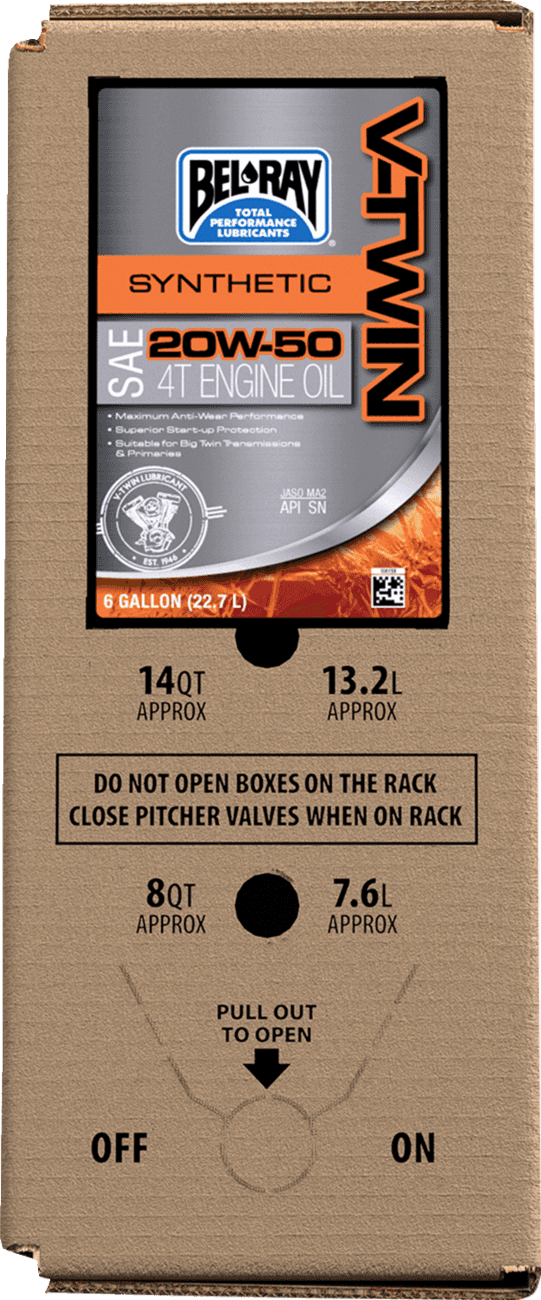 BEL-RAY 3601-0940 V-Twin Synthetic Oil - 20W-50 - 6 U.S. gal. - Bag-In-Box