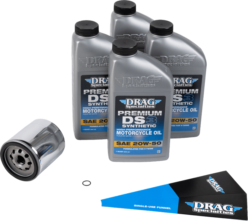 DRAG SPECIALTIES OIL 3601-1039 Full Synthetic Oil Change Kit - 20W50 - Twin Cam - Chrome Filter