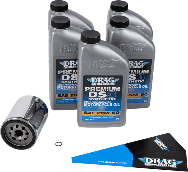DRAG SPECIALTIES OIL 3601-1041 Full Synthetic Oil Change Kit - 20W50 - M8 - Chrome Filter