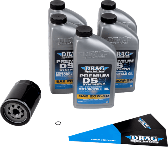 DRAG SPECIALTIES OIL 3601-1042 Full Synthetic Oil Change Kit - 20W50 - M8 - Black Filter