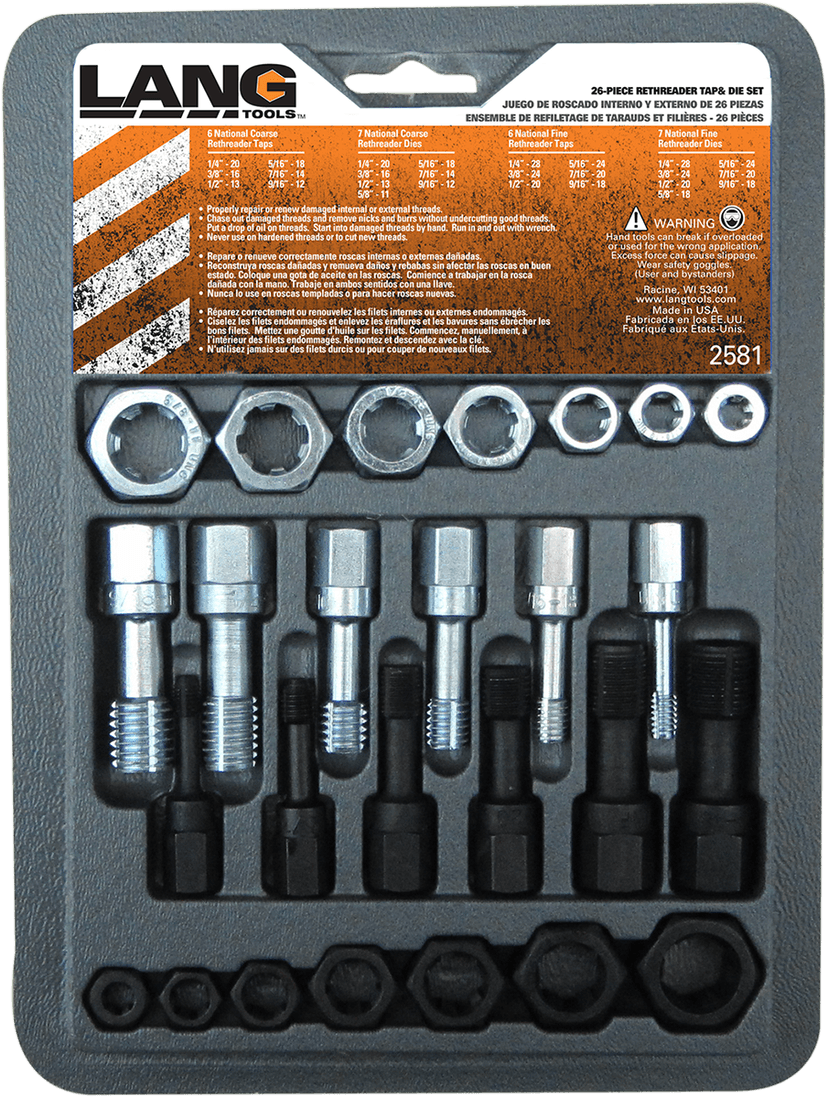 LANG TOOLS 3801-0245 Thread Restorer - Tap/Die - Fine/Coarse Thread - SAE - 26-Piece — image 2 of 2