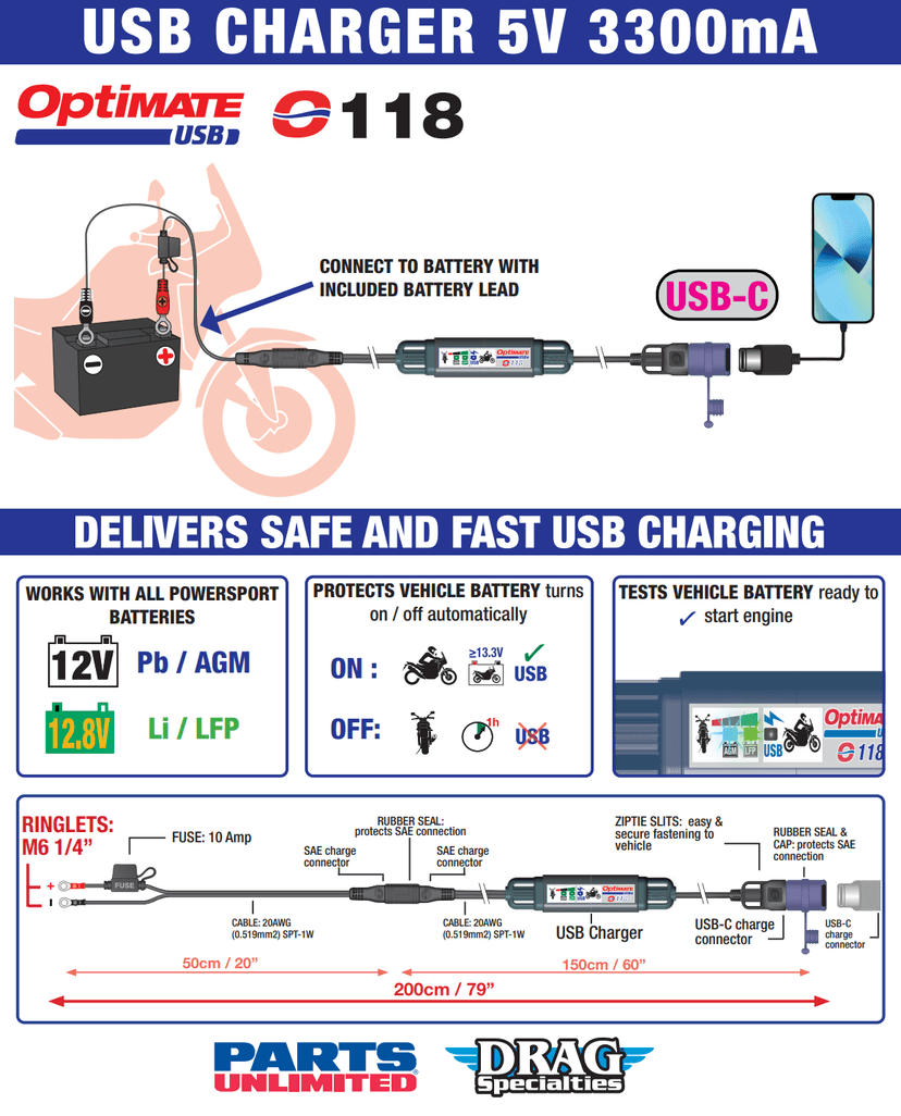 TECMATE 3807-0664 Battery to USB-C Charger with SAE — image 3 of 3