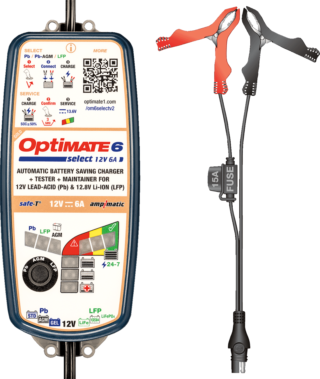 TECMATE 3807-0811 OptiMate™ 6 Select Gold Battery Charger/Tester/Maintainer - 12 V - 6 A
