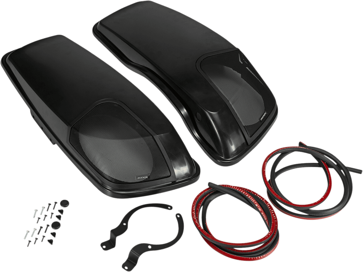 KICKER 4405-0797 Speaker Lids - Vivid Black - with Speakers - '14-'23 FLHR/FLHT/FLHX/FLTR
