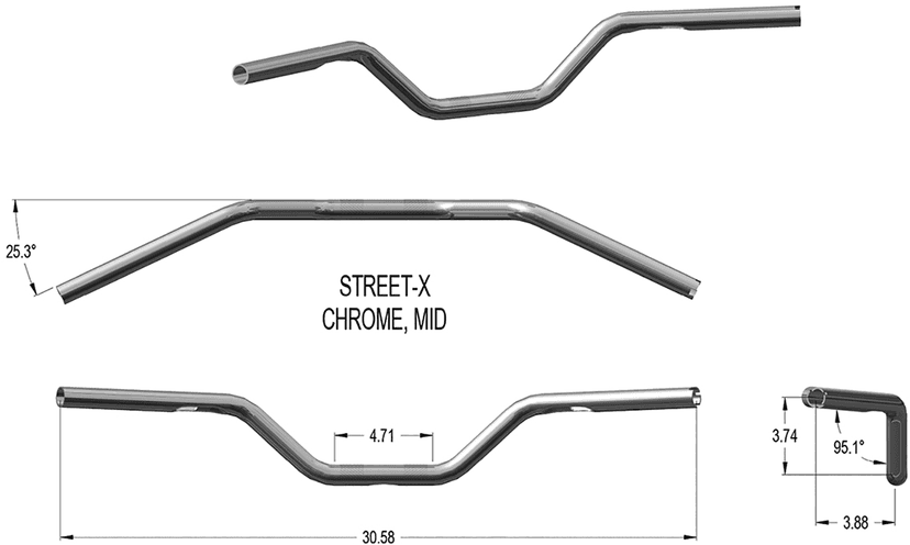 KHROME WERKS 0601-5658 Street-X Handlebars - Mid Bend - Chrome — image 2 of 2