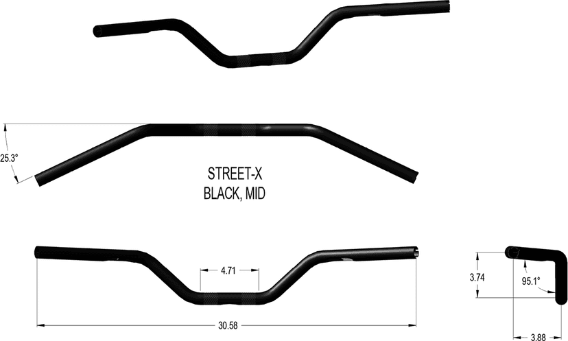 KHROME WERKS 0601-5661 Street-X Handlebars - Mid Bend - Black — image 2 of 2
