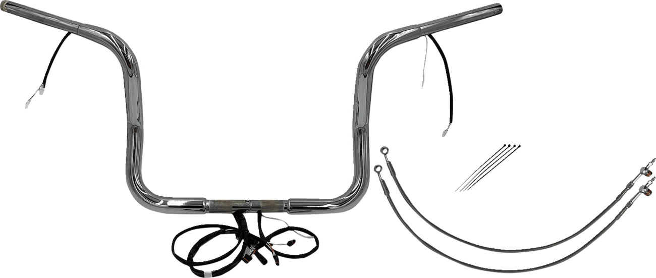 FAT BAGGERS INC. 0601-6029 EZ Install Wired 1-1/4" Round Top Handlebar Kit - 12" - Chrome
