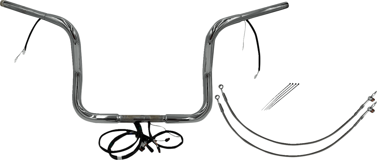 FAT BAGGERS INC. 0601-6029 EZ Install Wired 1-1/4" Round Top Handlebar Kit - 12" - Chrome