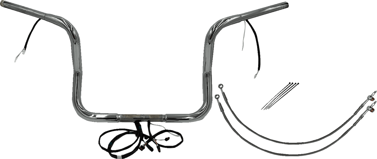 FAT BAGGERS INC. 0601-6035 EZ Install Wired 1-1/4" Round Top Handlebar Kit - 12" - Chrome