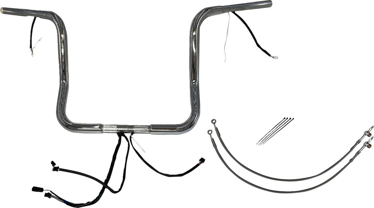 FAT BAGGERS INC. 0601-6037 EZ Install Wired 1-1/4" Round Top Handlebar Kit - 14" - Chrome