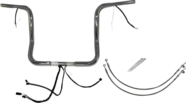 FAT BAGGERS INC. 0601-6037 EZ Install Wired 1-1/4" Round Top Handlebar Kit - 14" - Chrome