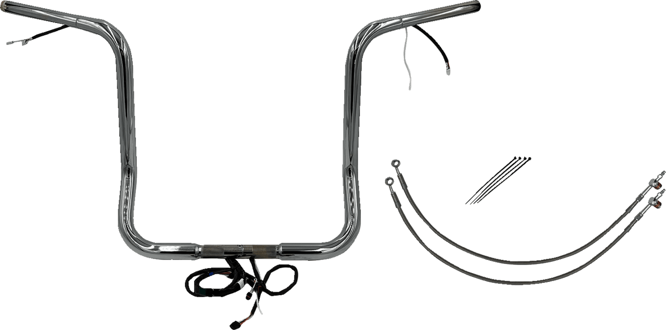 FAT BAGGERS INC. 0601-6039 EZ Install Wired 1-1/4" Round Top Handlebar Kit - 16" - Chrome