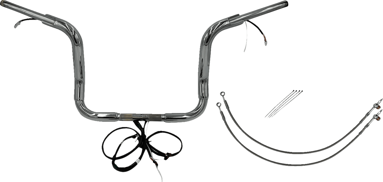 FAT BAGGERS INC. 0601-6047 EZ Install Wired 1-1/2" Round Top Handlebar Kit - 12" - Chrome