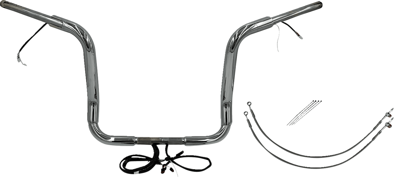 FAT BAGGERS INC. 0601-6049 EZ Install Wired 1-1/2" Round Top Handlebar Kit - 14" - Chrome