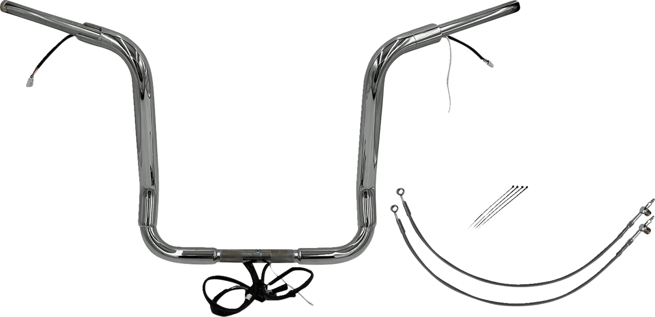 FAT BAGGERS INC. 0601-6051 EZ Install Wired 1-1/2" Round Top Handlebar Kit - 16" - Chrome