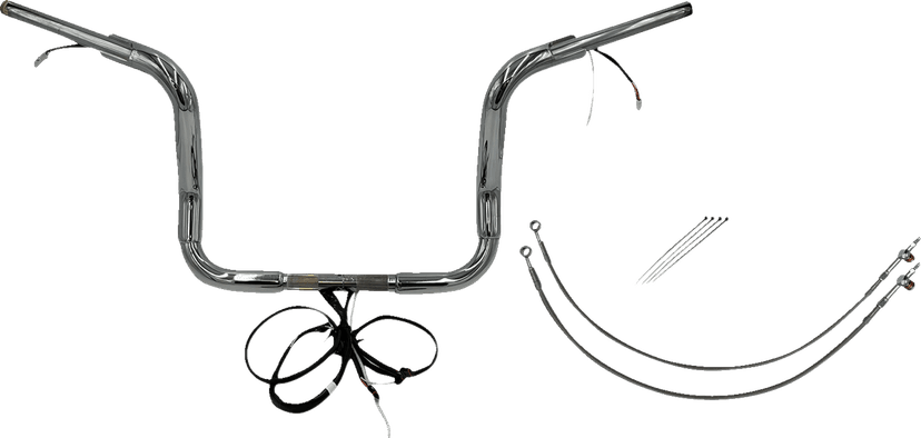 FAT BAGGERS INC. 0601-6053 EZ Install Wired 1-1/2" Round Top Handlebar Kit - 12" - Chrome