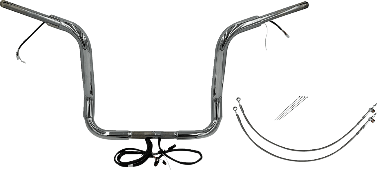 FAT BAGGERS INC. 0601-6055 EZ Install Wired 1-1/2" Round Top Handlebar Kit - 14" - Chrome