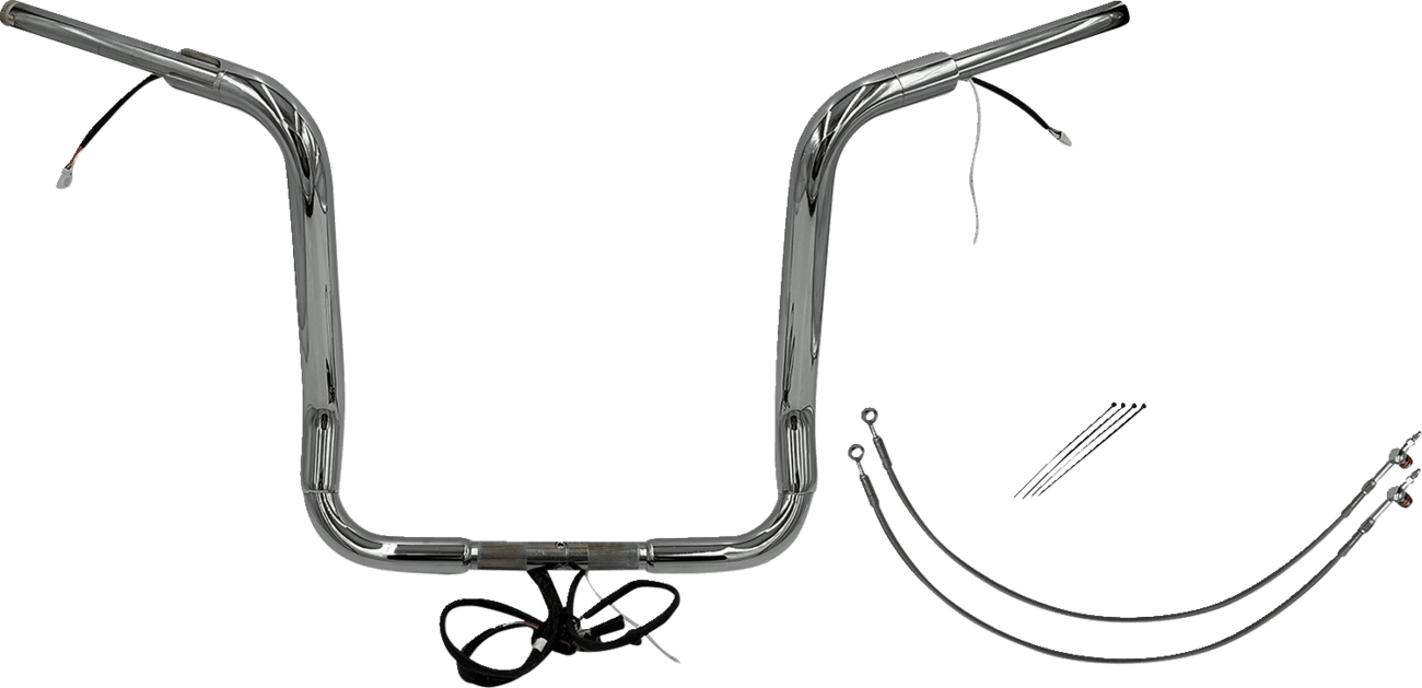 FAT BAGGERS INC. 0601-6057 EZ Install Wired 1-1/2" Round Top Handlebar Kit - 16" - Chrome