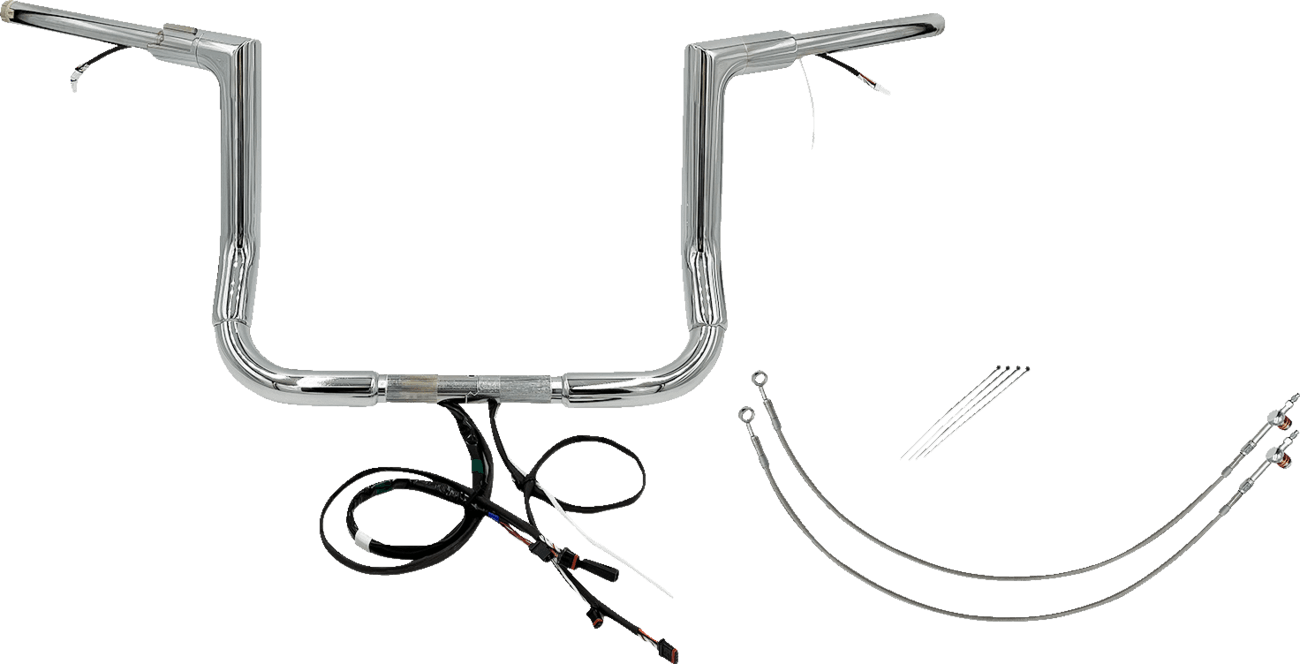 FAT BAGGERS INC. 0601-6065 EZ Install Wired 1-1/2" Flat Top Handlebar Kit - 12" - Chrome
