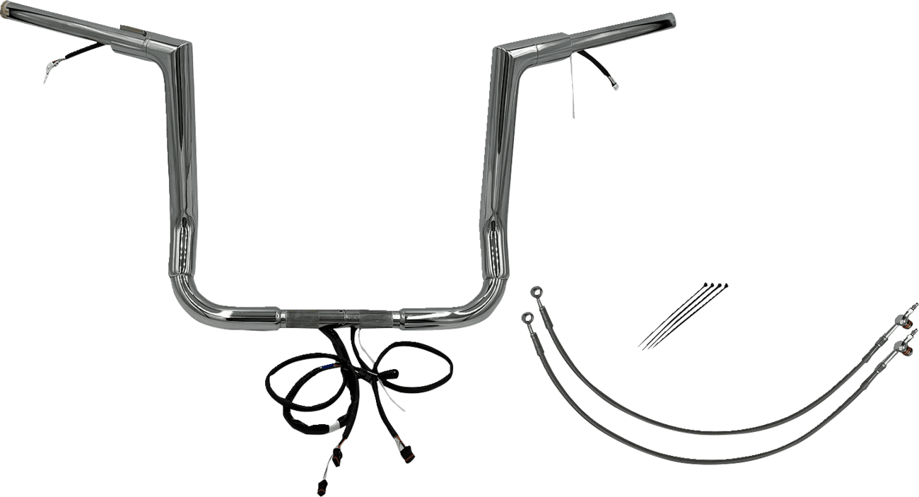 FAT BAGGERS INC. 0601-6067 EZ Install Wired 1-1/2" Flat Top Handlebar Kit - 14" - Chrome