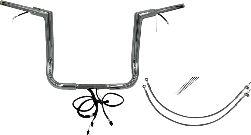 FAT BAGGERS INC. 0601-6067 EZ Install Wired 1-1/2" Flat Top Handlebar Kit - 14" - Chrome
