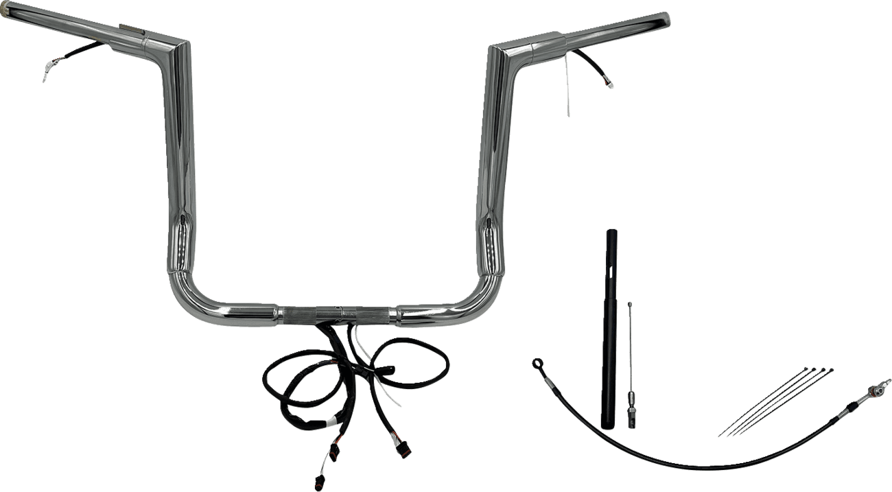 FAT BAGGERS INC. 0601-6079 EZ Install Wired 1-1/2" Flat Top Handlebar Kit - 14" - Chrome