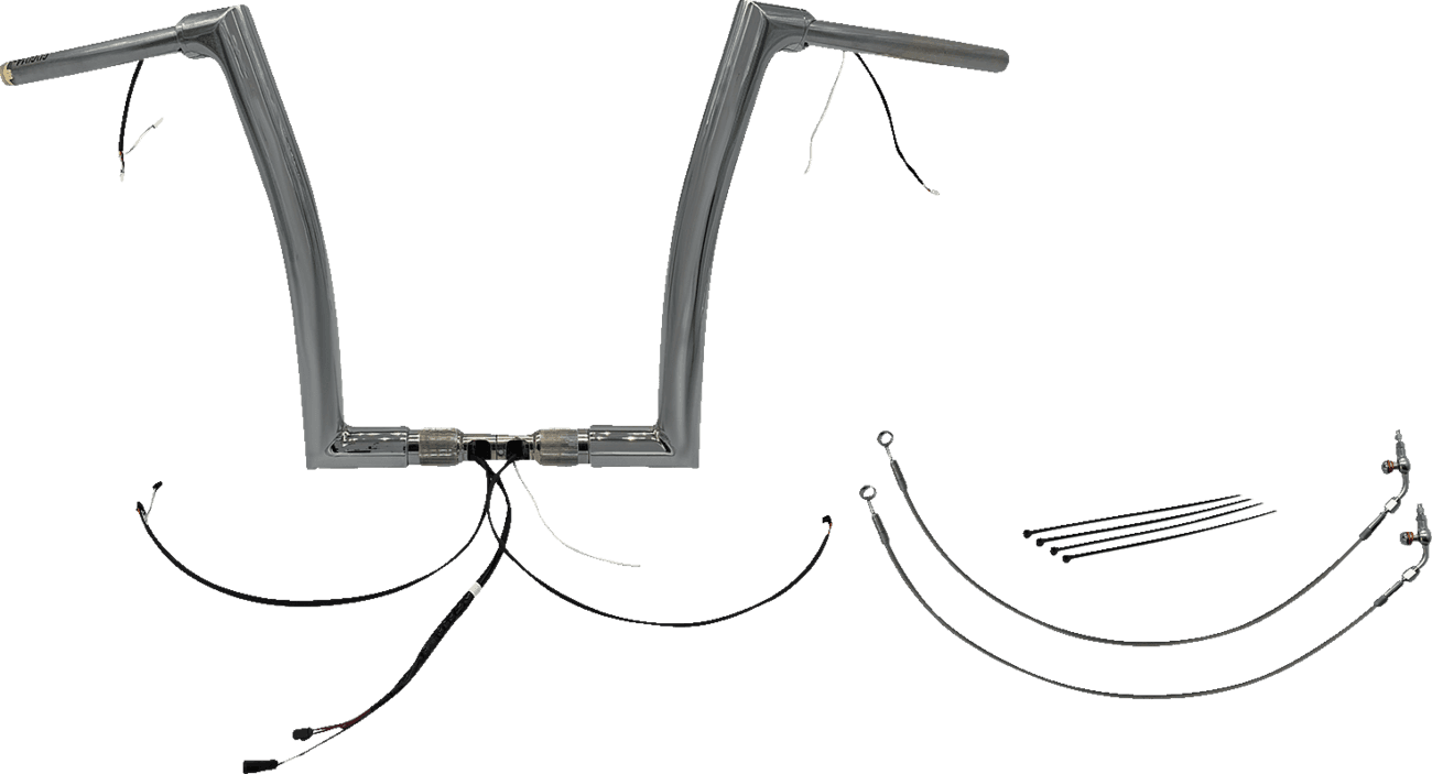 FAT BAGGERS INC. 0601-6085 EZ Install Wired 1-1/2" Flat Top Handlebar Kit - 14" - Chrome
