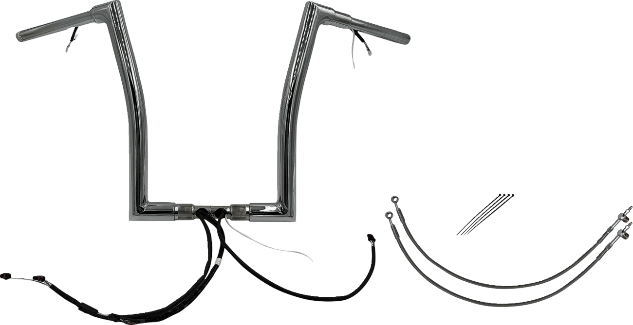 FAT BAGGERS INC. 0601-6087 EZ Install Wired 1-1/2" Flat Top Handlebar Kit - 16" - Chrome